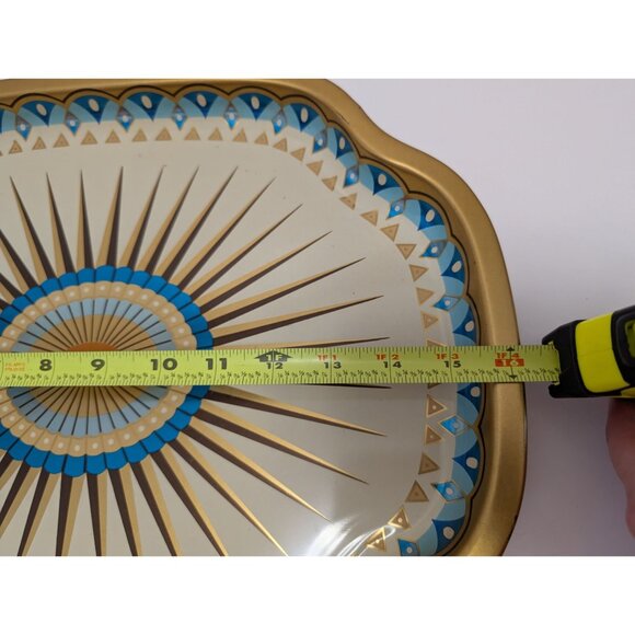 MCM Baret Ware Metal Serving Tray Gold Trim Tulips Starburst Made In England - Picture 7 of 7